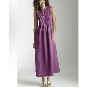 J. Jill Small 100% Linen Maxi Dress Purple Sleeveless Summer READ Loose